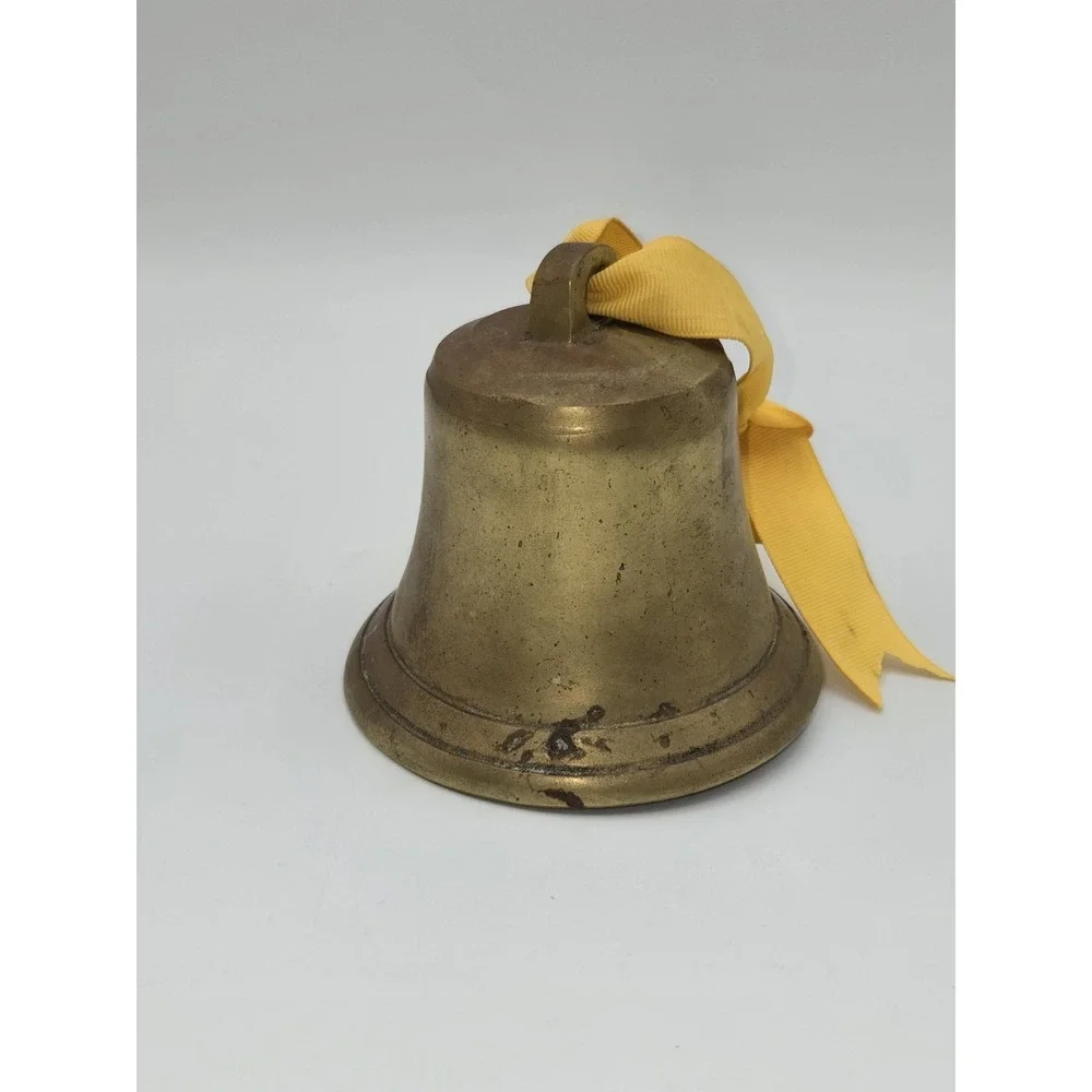 Vintage Solid‎ Brass Hand Bell School Dinner Service Bell With Clapper & Ribbon